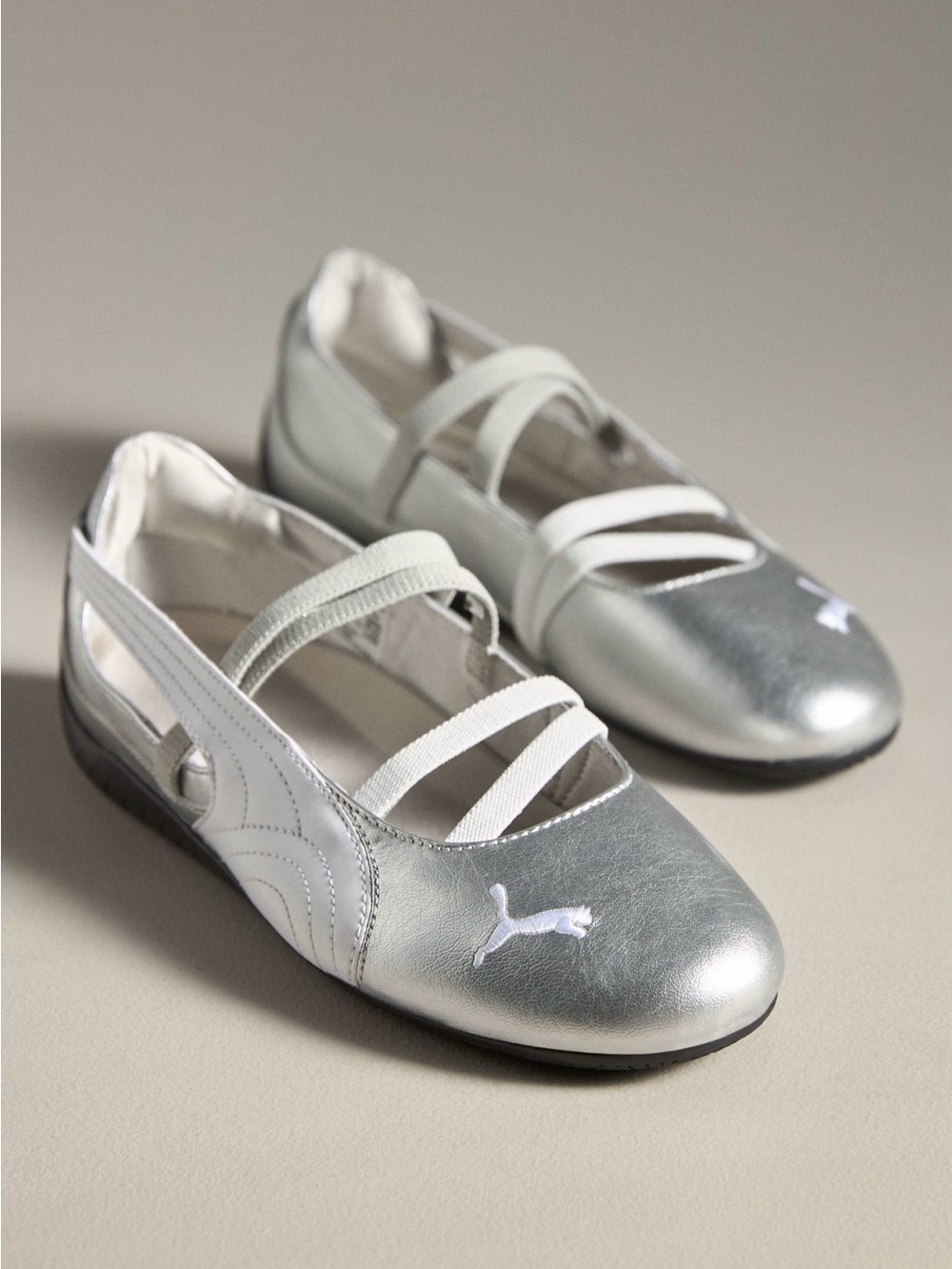 Womens PUMA Speedcat Ballet Metallic Sneaker - Silver/White | Size 6